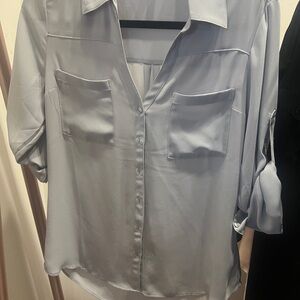Express Light Gray Button-Up Blouse